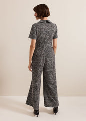 Lavinia Grey Tweed Wide Leg Jumpsuit - Grey
