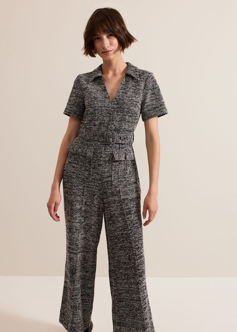 Lavinia Grey Tweed Wide Leg Jumpsuit - Grey