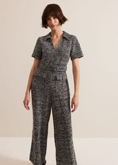 Lavinia Grey Tweed Wide Leg Jumpsuit - Grey