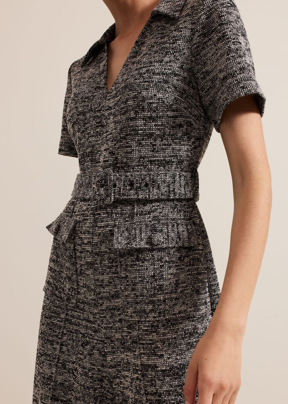Lavinia Grey Tweed Wide Leg Jumpsuit - Grey
