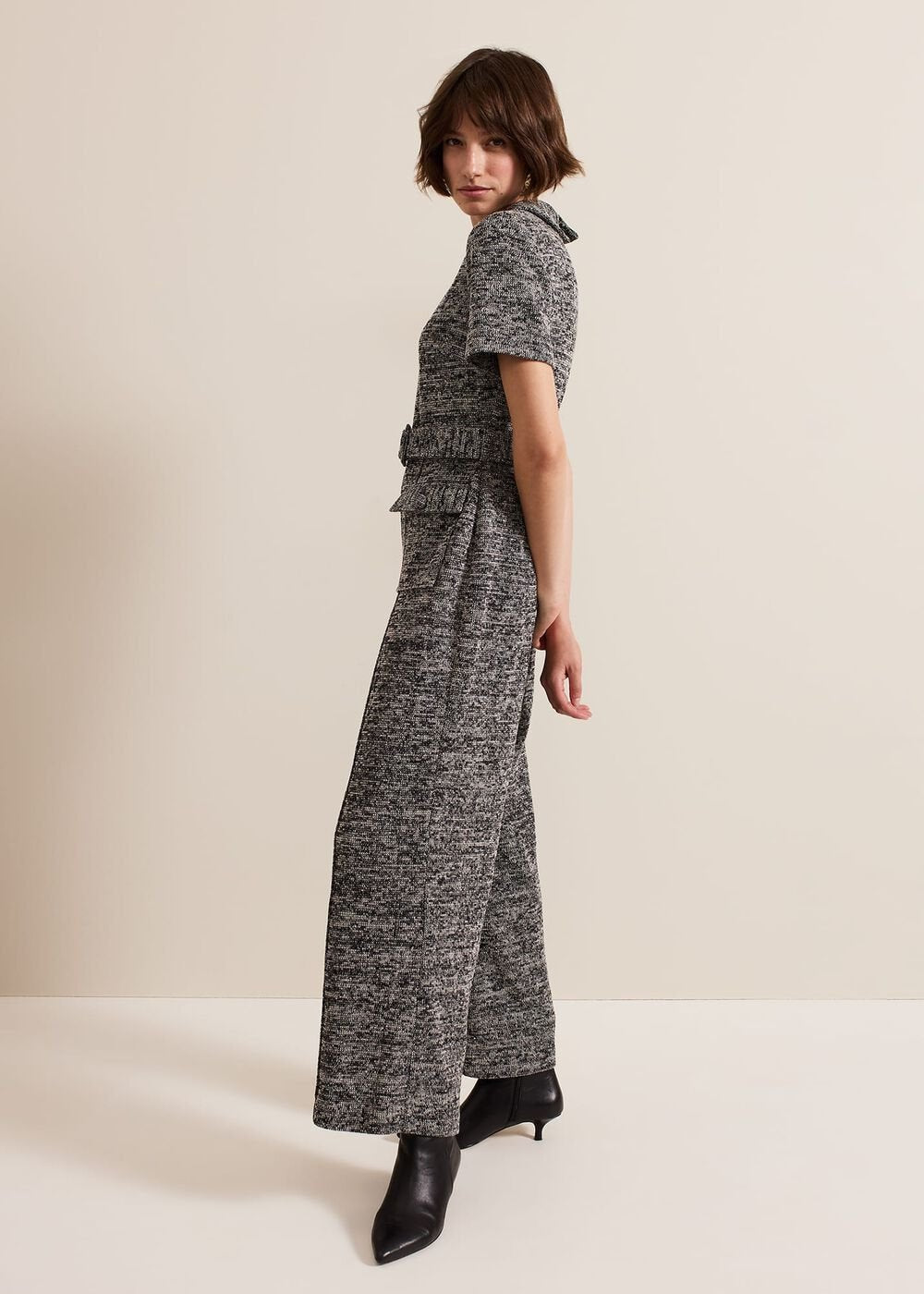 Lavinia Grey Tweed Wide Leg Jumpsuit - Grey