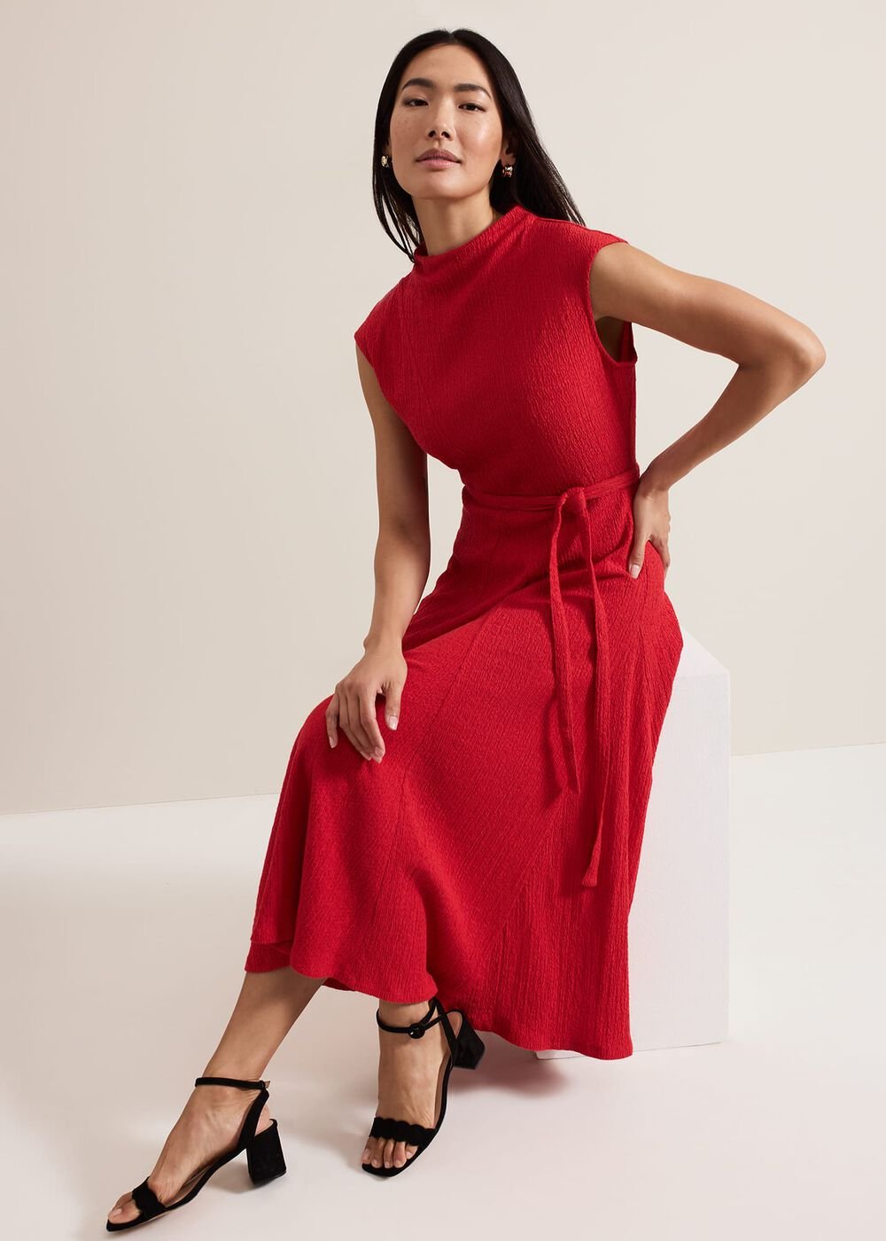 Ofelia Red Jersey Textured Dress - Red