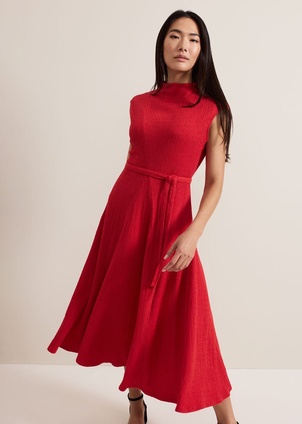Ofelia Red Jersey Textured Dress - Red