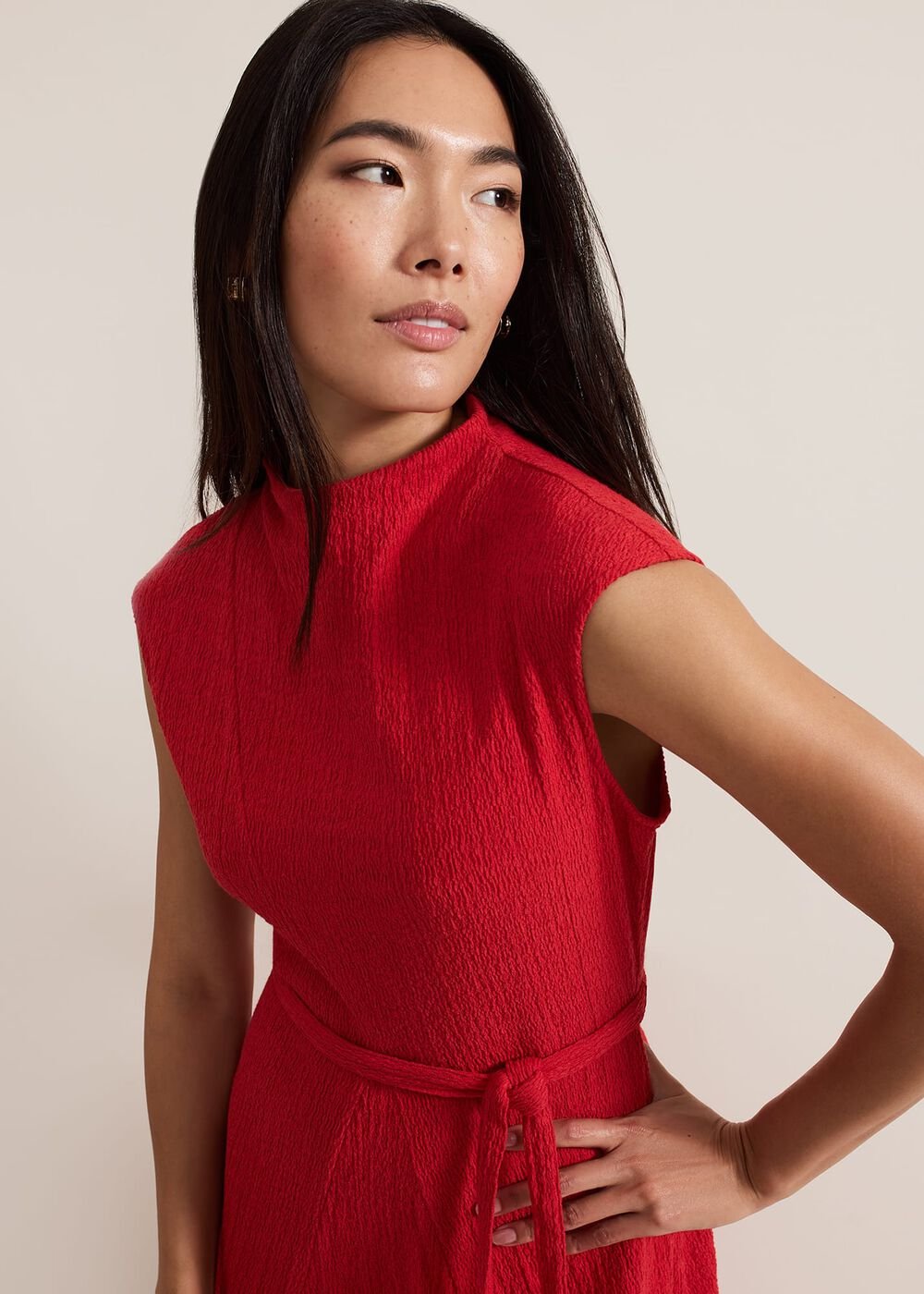 Ofelia Red Jersey Textured Dress - Red