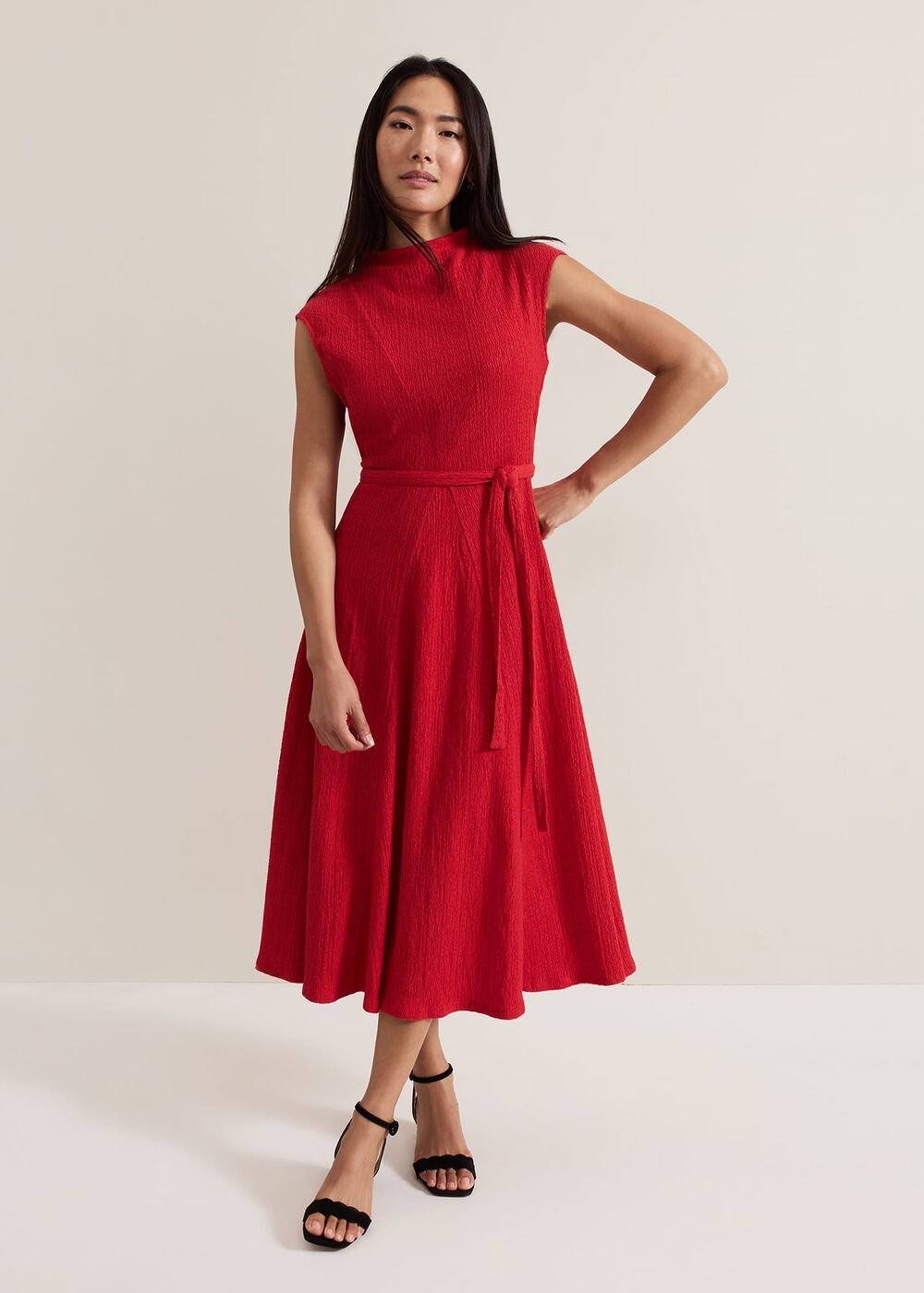 Ofelia Red Jersey Textured Dress - Red