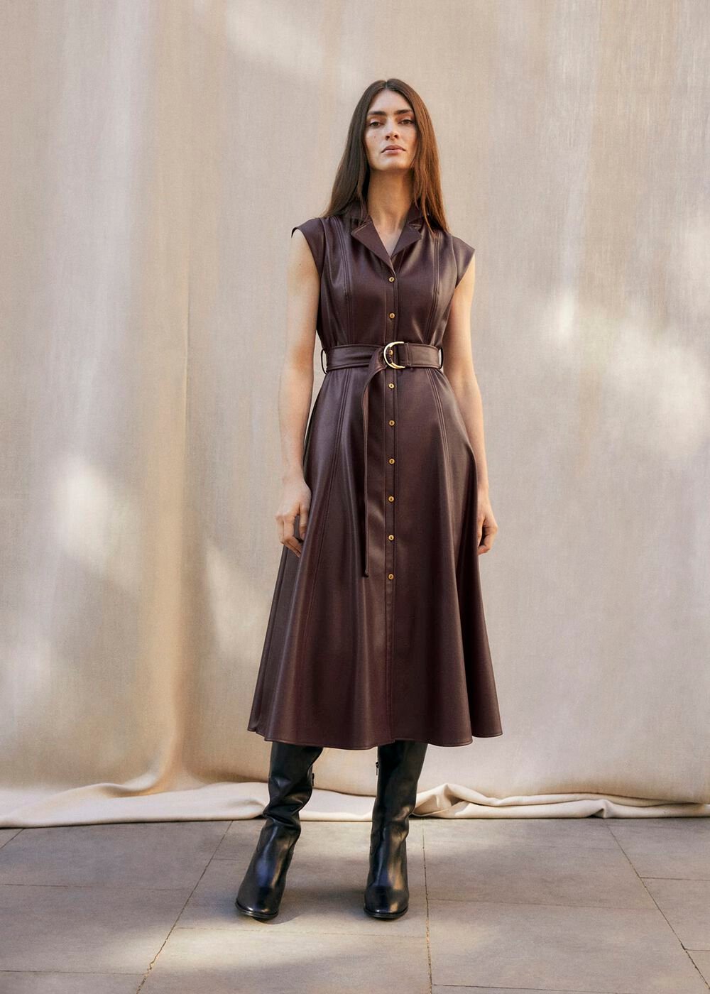 Ellie Burgundy Faux Leather Shirt Dress - Burgundy