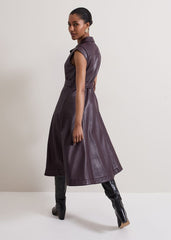 Ellie Burgundy Faux Leather Shirt Dress - Burgundy