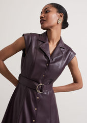 Ellie Burgundy Faux Leather Shirt Dress - Burgundy