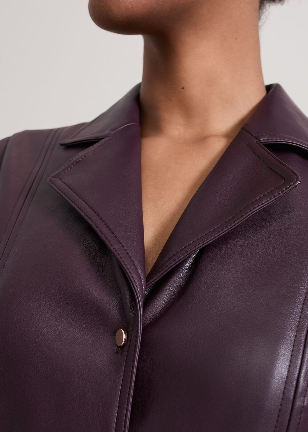 Ellie Burgundy Faux Leather Shirt Dress - Burgundy
