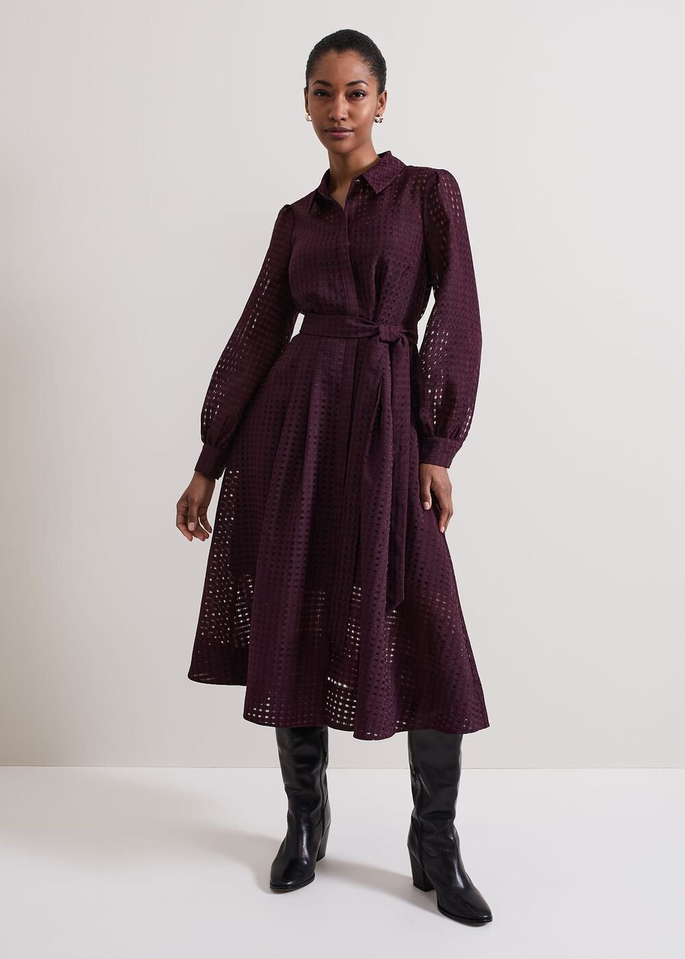 Natalie Burgundy Shirt Dress - Burgundy