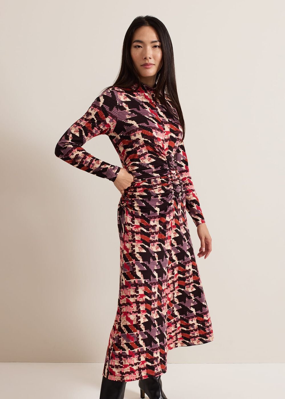 Harrie Dogtooth Colourful Jersey Dress - Multi-Coloured