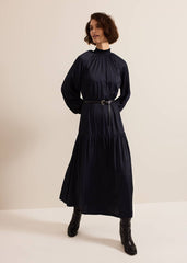 Ornella Navy Satin Dress - Navy
