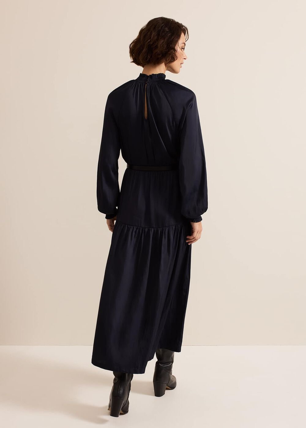 Ornella Navy Satin Dress - Navy