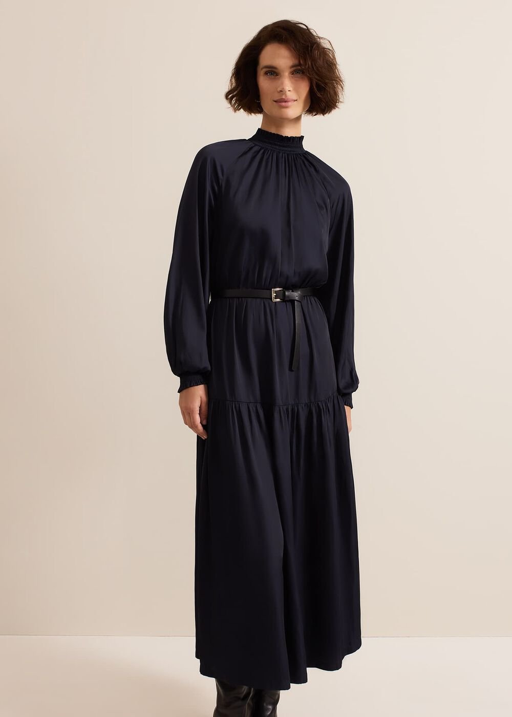 Ornella Navy Satin Dress - Navy