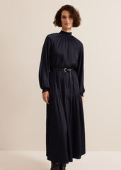 Ornella Navy Satin Dress - Navy