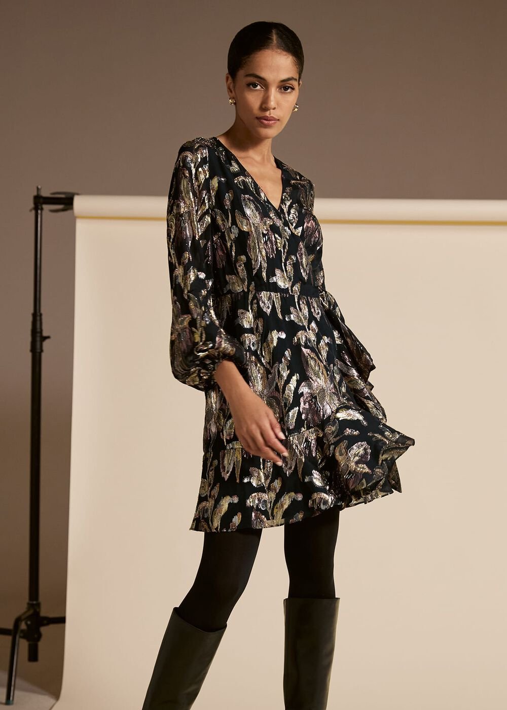 Amelia Navy Foil Wrap Dress - Navy