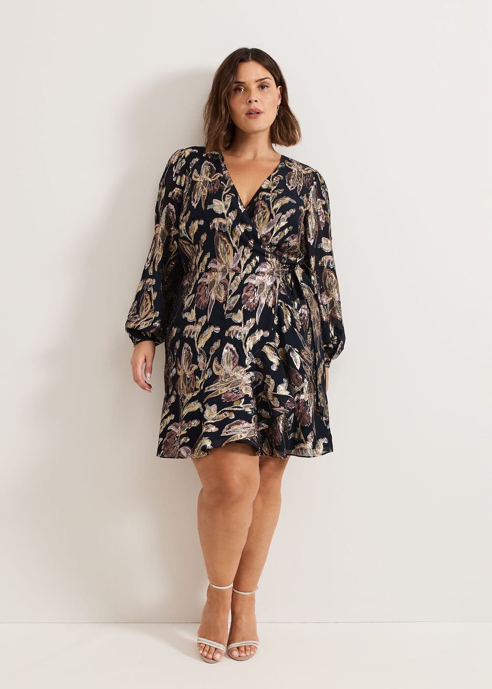 Amelia Navy Foil Wrap Dress - Navy