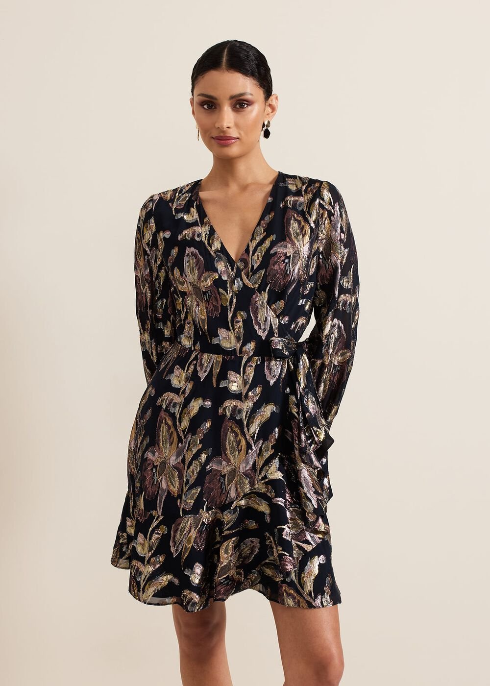 Amelia Navy Foil Wrap Dress - Navy
