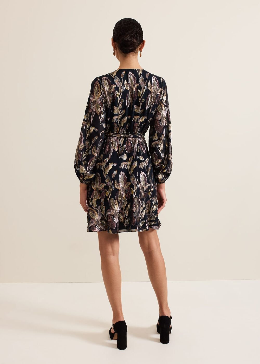 Amelia Navy Foil Wrap Dress - Navy