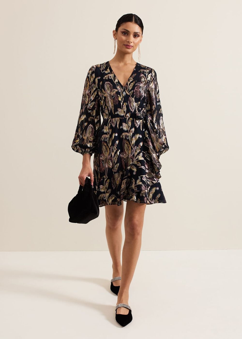 Amelia Navy Foil Wrap Dress - Navy