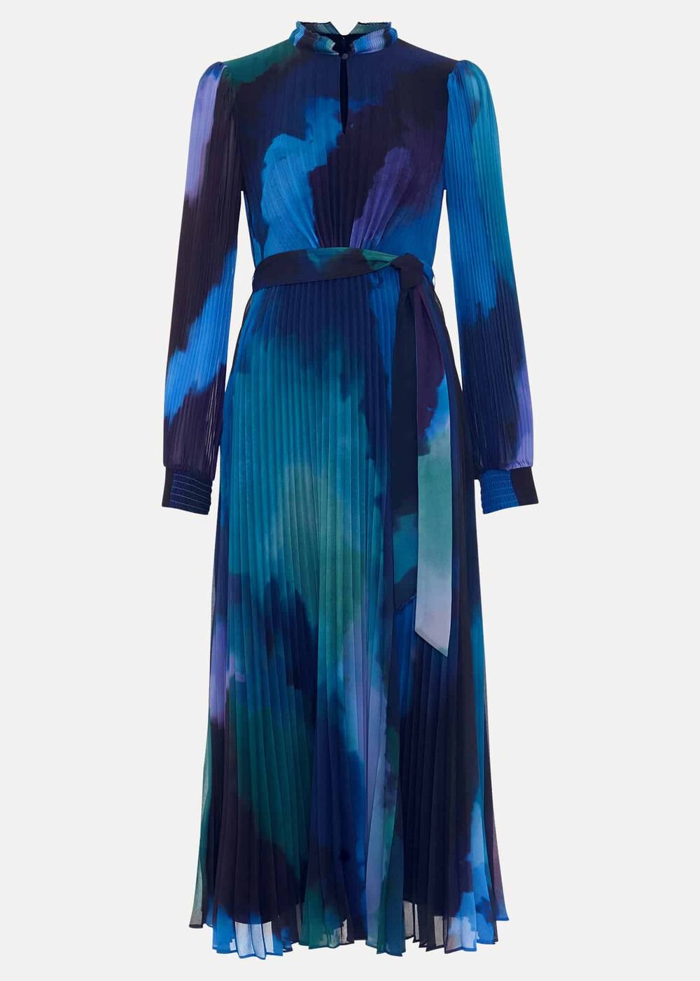 Women's Bright Blue Pleated Midi Dress - Multi-Coloured