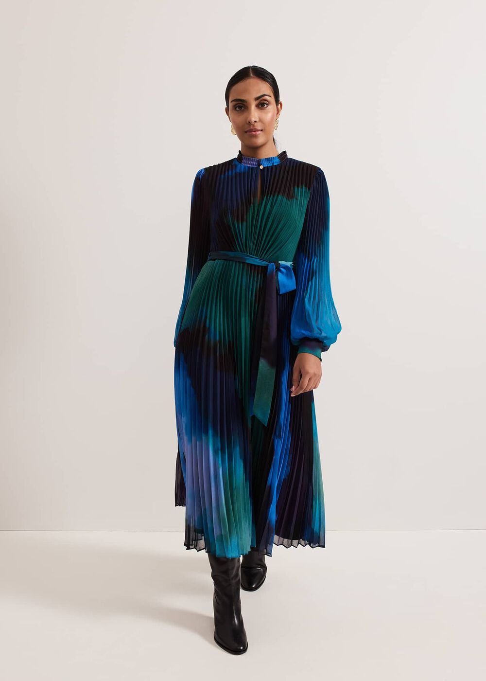 Petite Sophie Pleat Midi Dress - Multi-Coloured