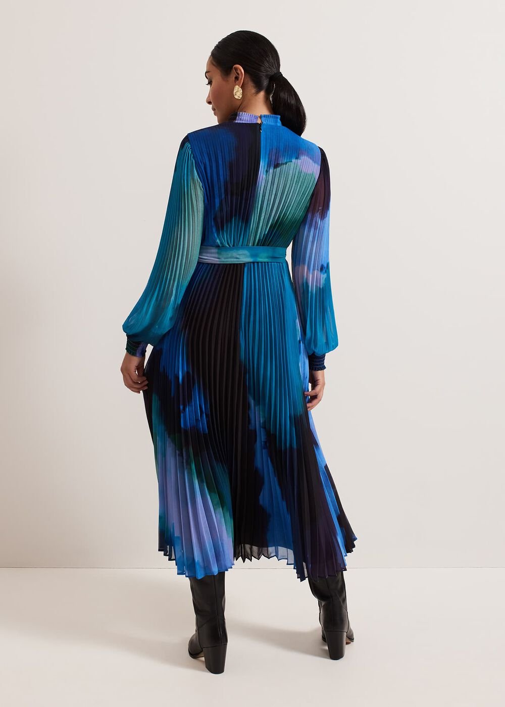 Petite Sophie Pleat Midi Dress - Multi-Coloured