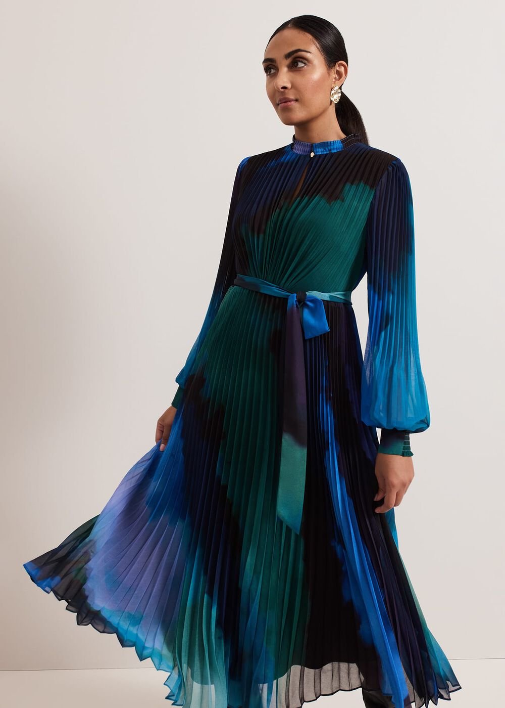 Petite Sophie Pleat Midi Dress - Multi-Coloured