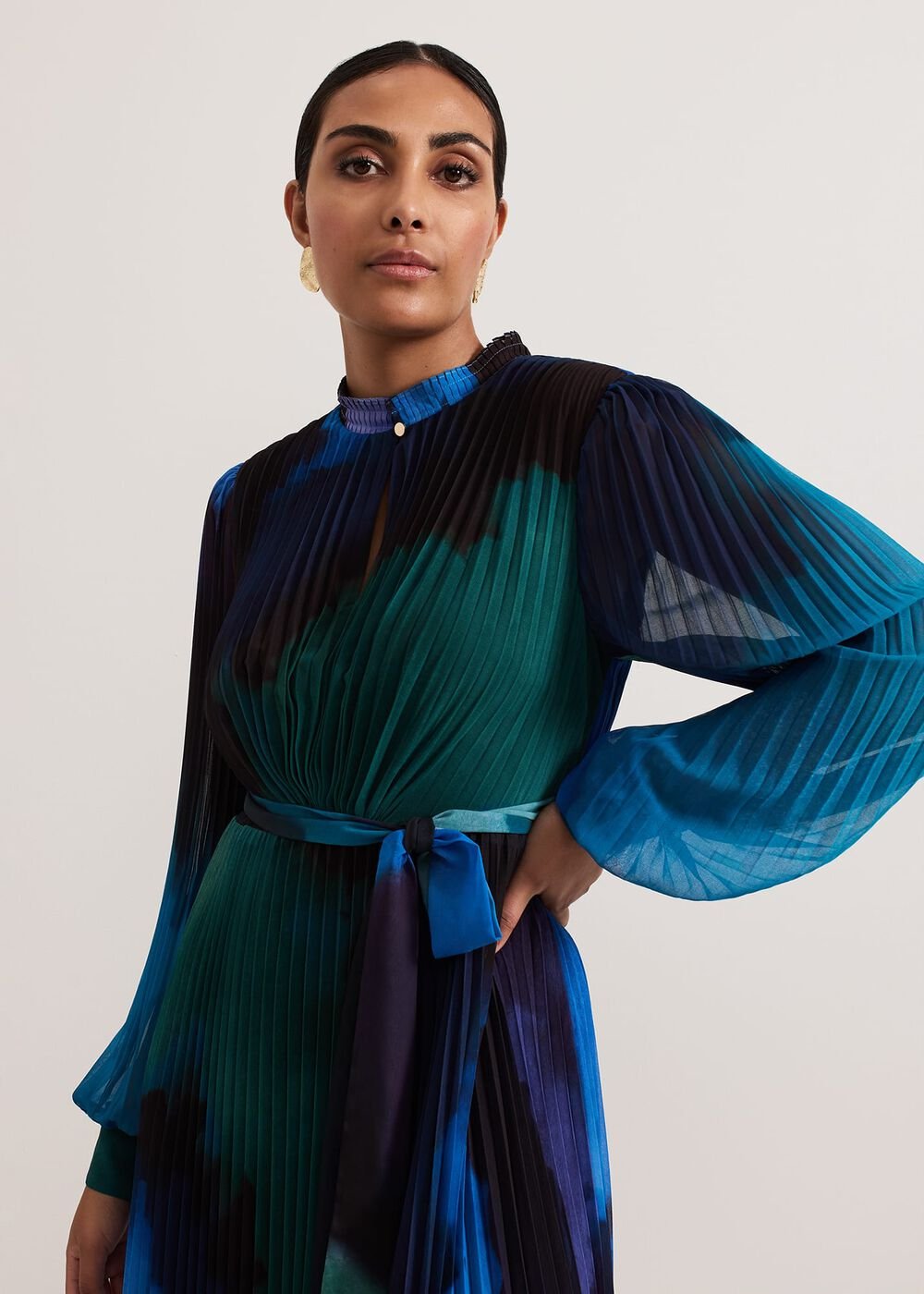 Petite Sophie Pleat Midi Dress - Multi-Coloured
