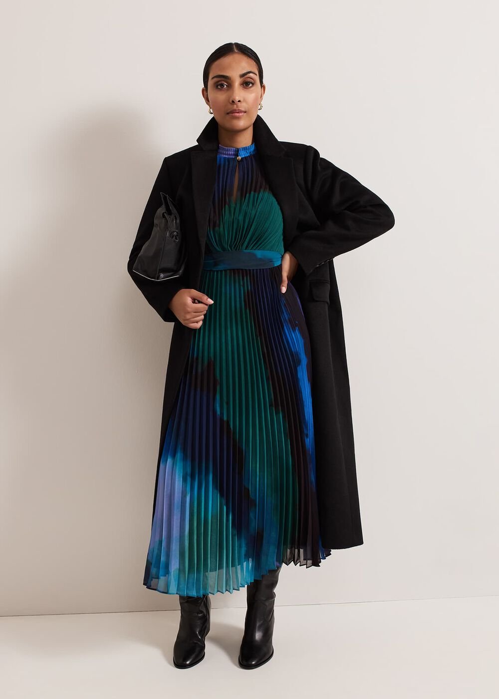 Petite Sophie Pleat Midi Dress - Multi-Coloured