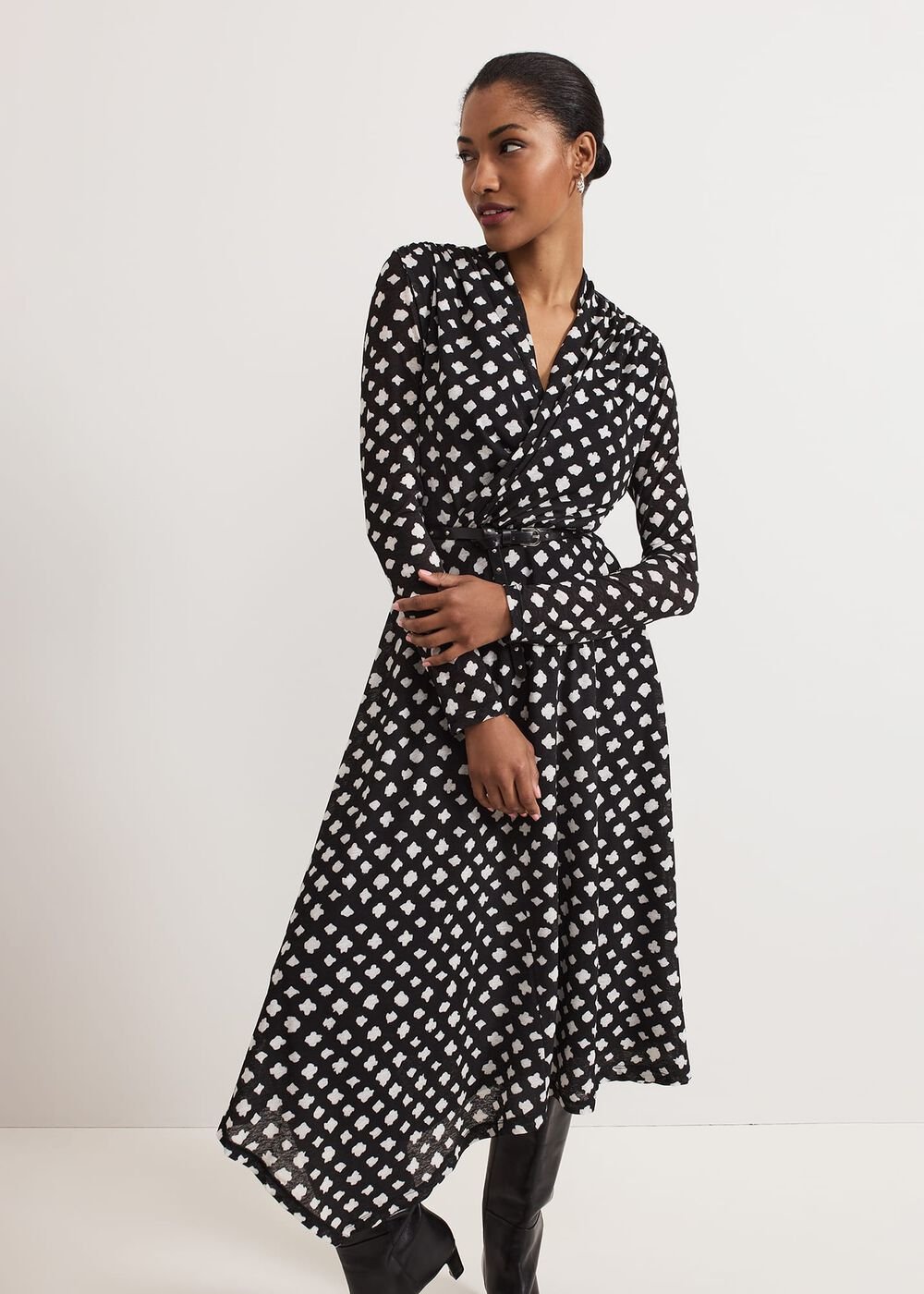 Caitlin Black Printed Mesh Dress - Black