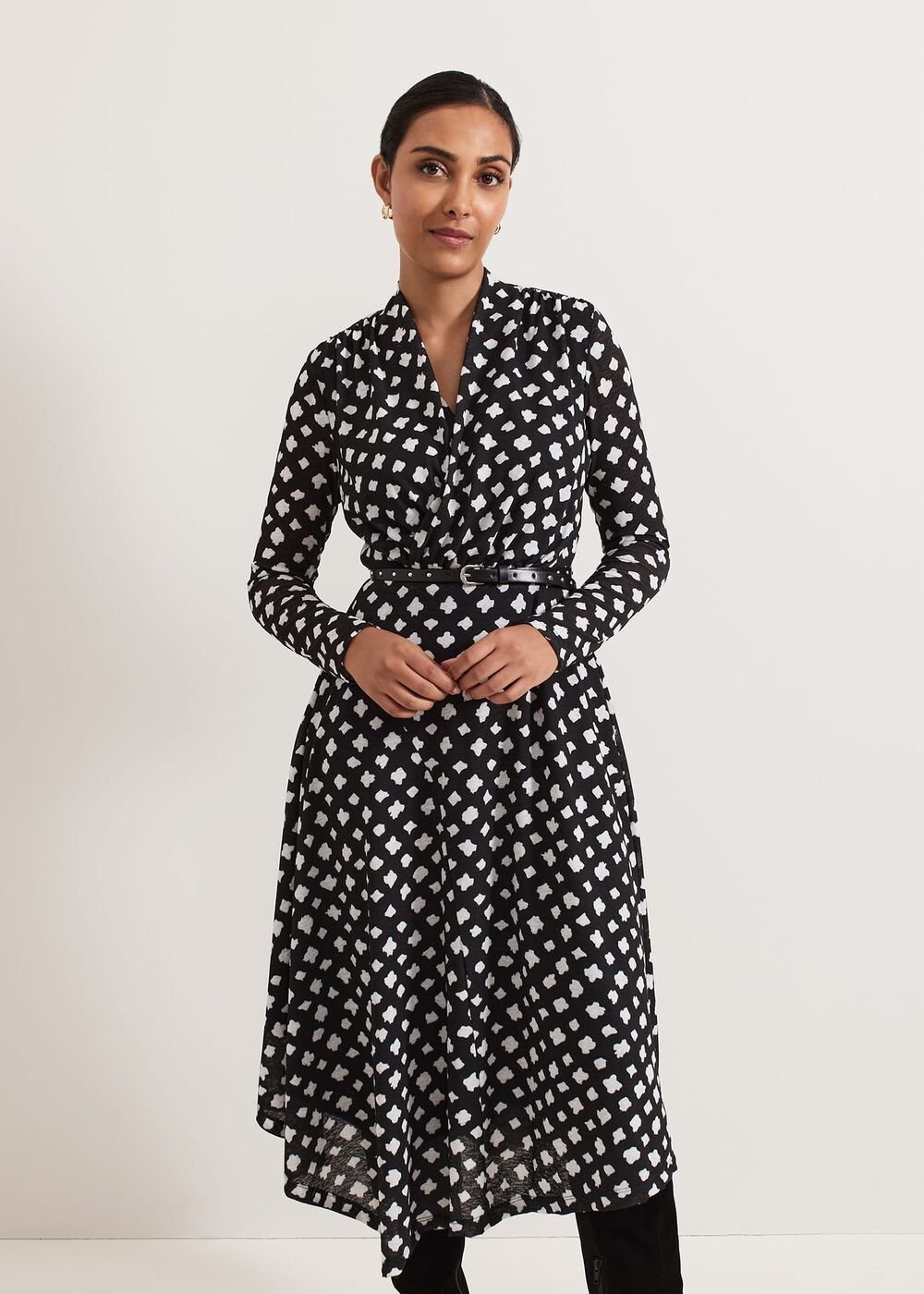 Petite Caitlin Black Printed Mesh Dress - Black