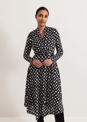 Petite Caitlin Black Printed Mesh Dress - Black