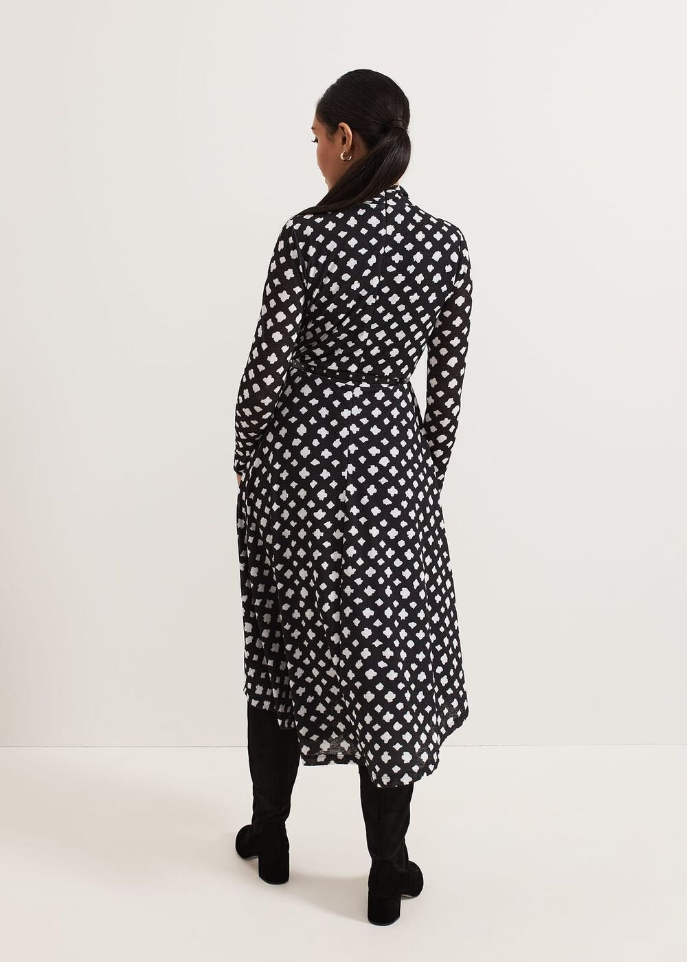 Petite Caitlin Black Printed Mesh Dress - Black