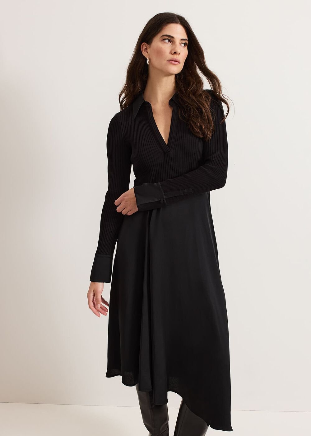 Valeria Black Satin Woven Dress - Black