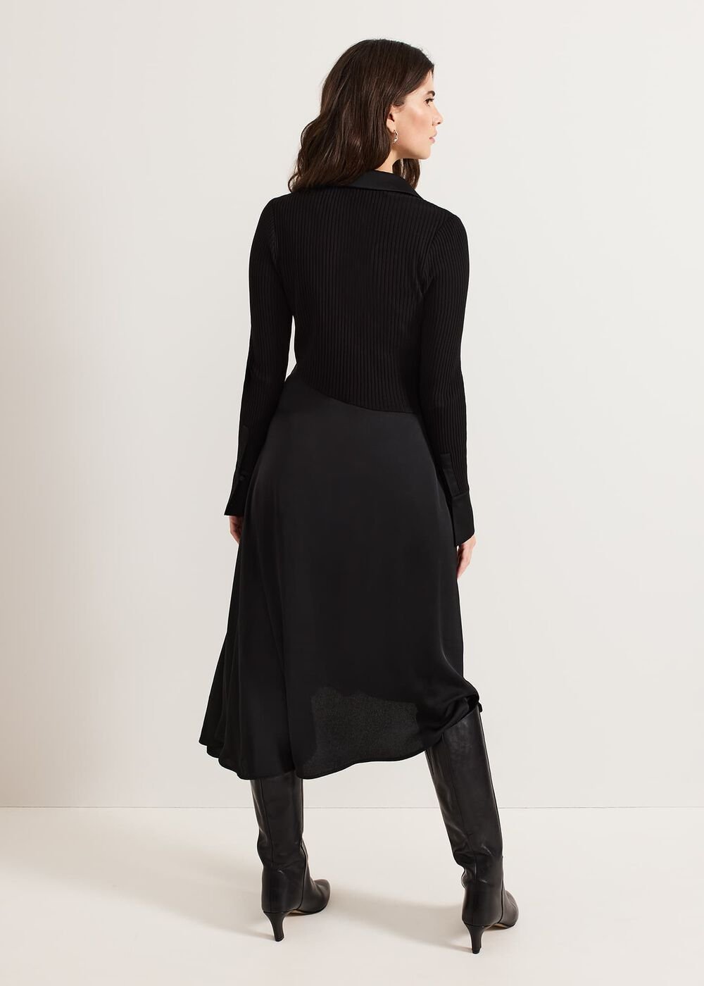 Valeria Black Satin Woven Dress - Black
