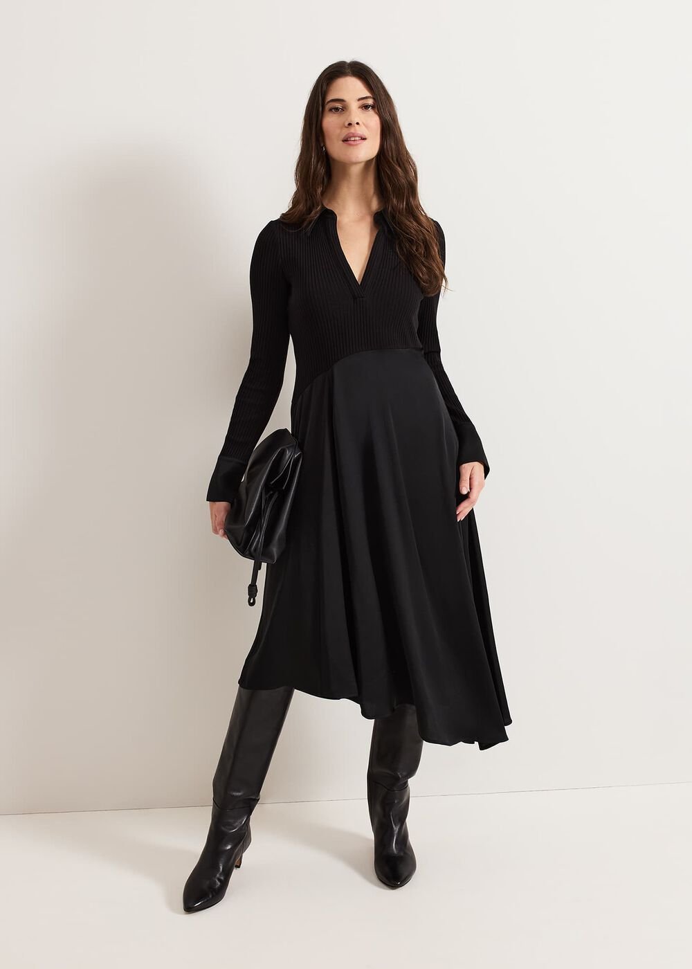 Valeria Black Satin Woven Dress - Black