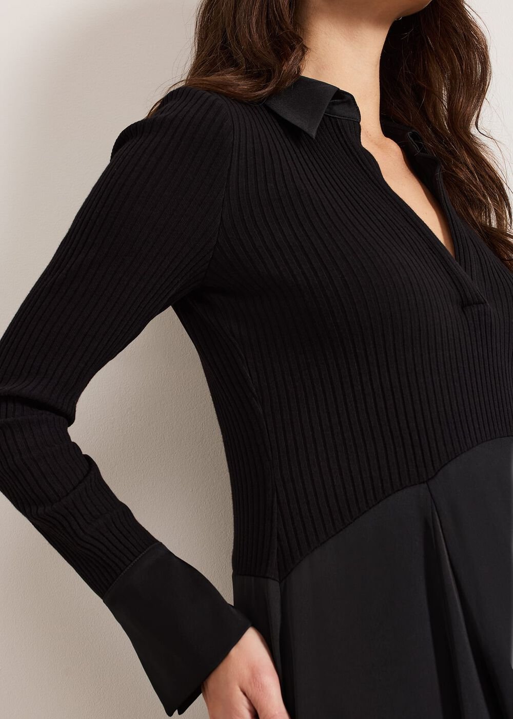Valeria Black Satin Woven Dress - Black