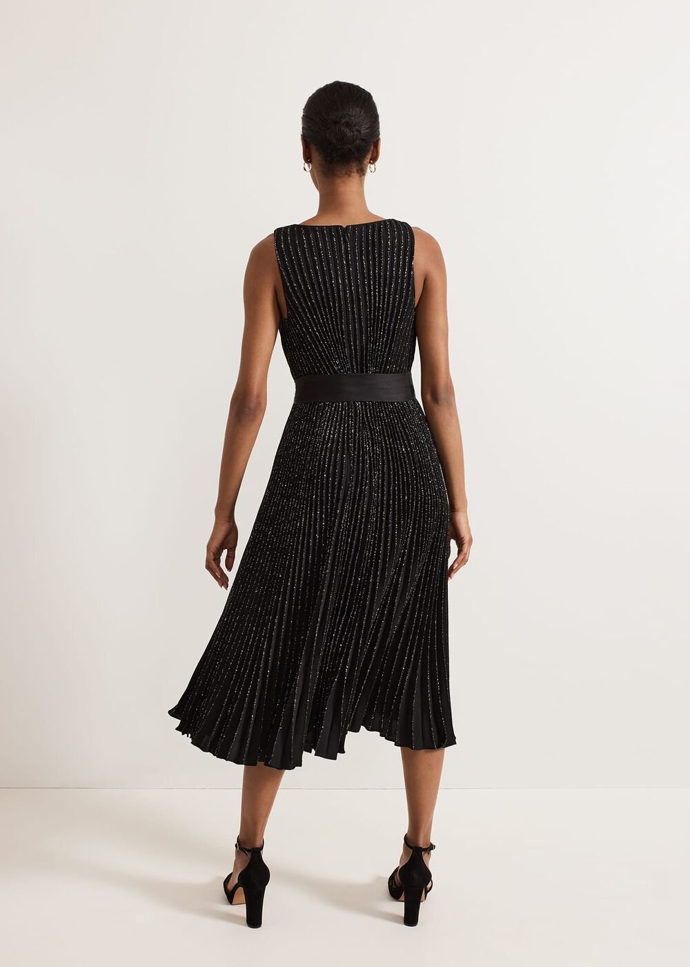 Keleche Glitter Pleat Dress - Black