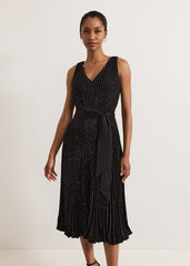 Keleche Glitter Pleat Dress - Black