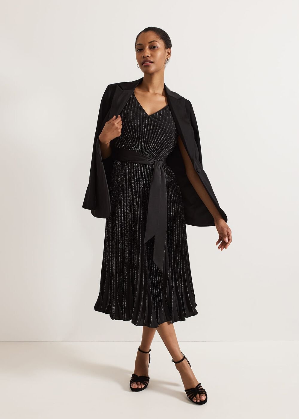 Keleche Glitter Pleat Dress - Black