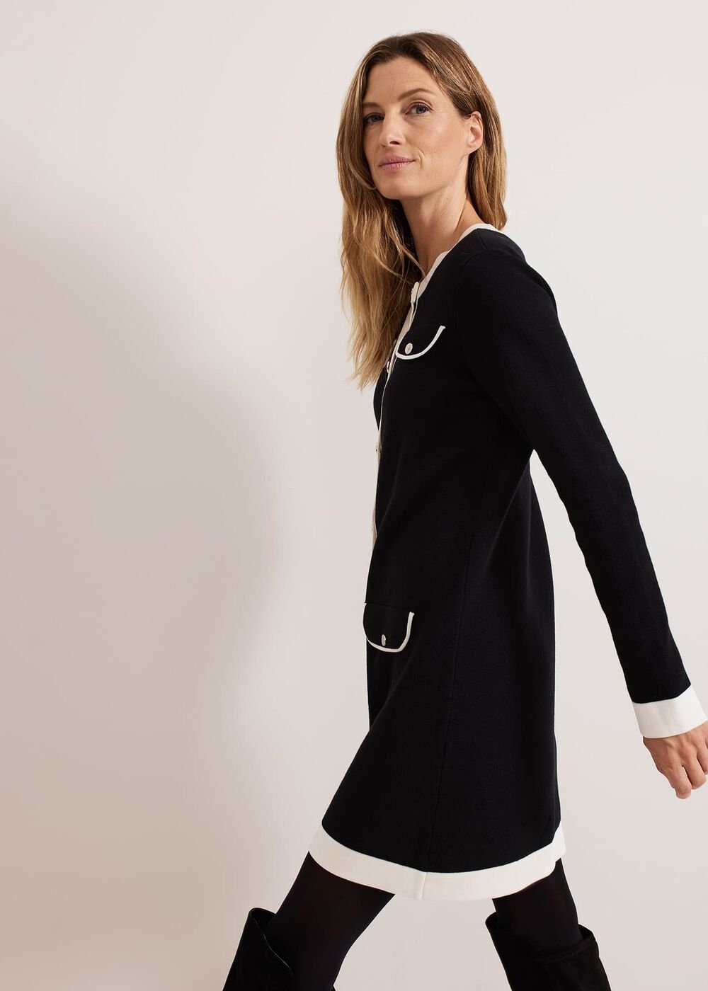 Jenny Pocket Shift Dress - Black/Ivory