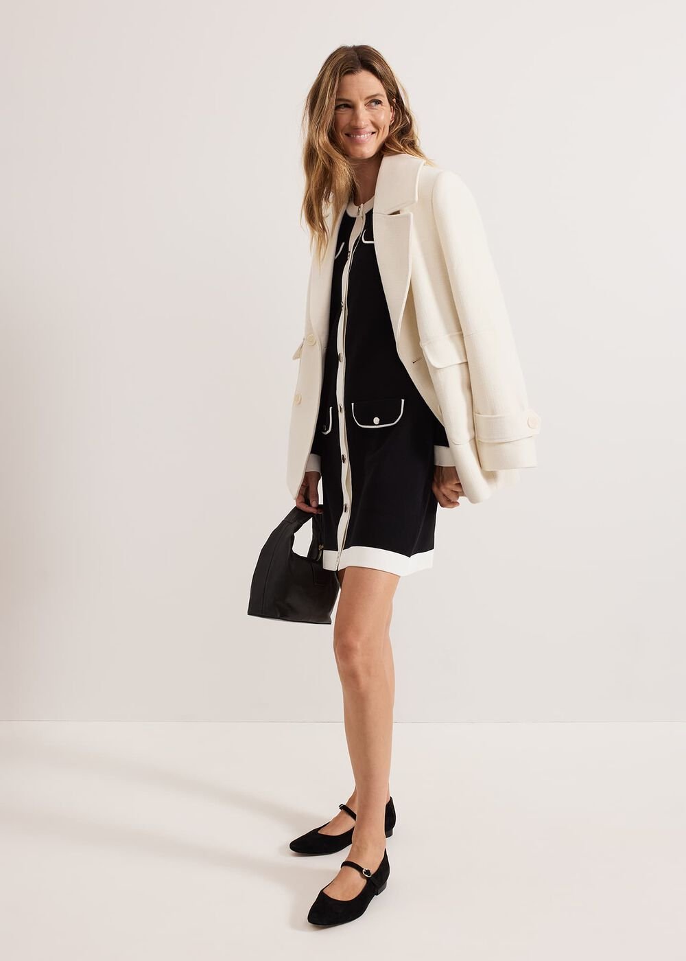 Jenny Pocket Shift Dress - Black/Ivory