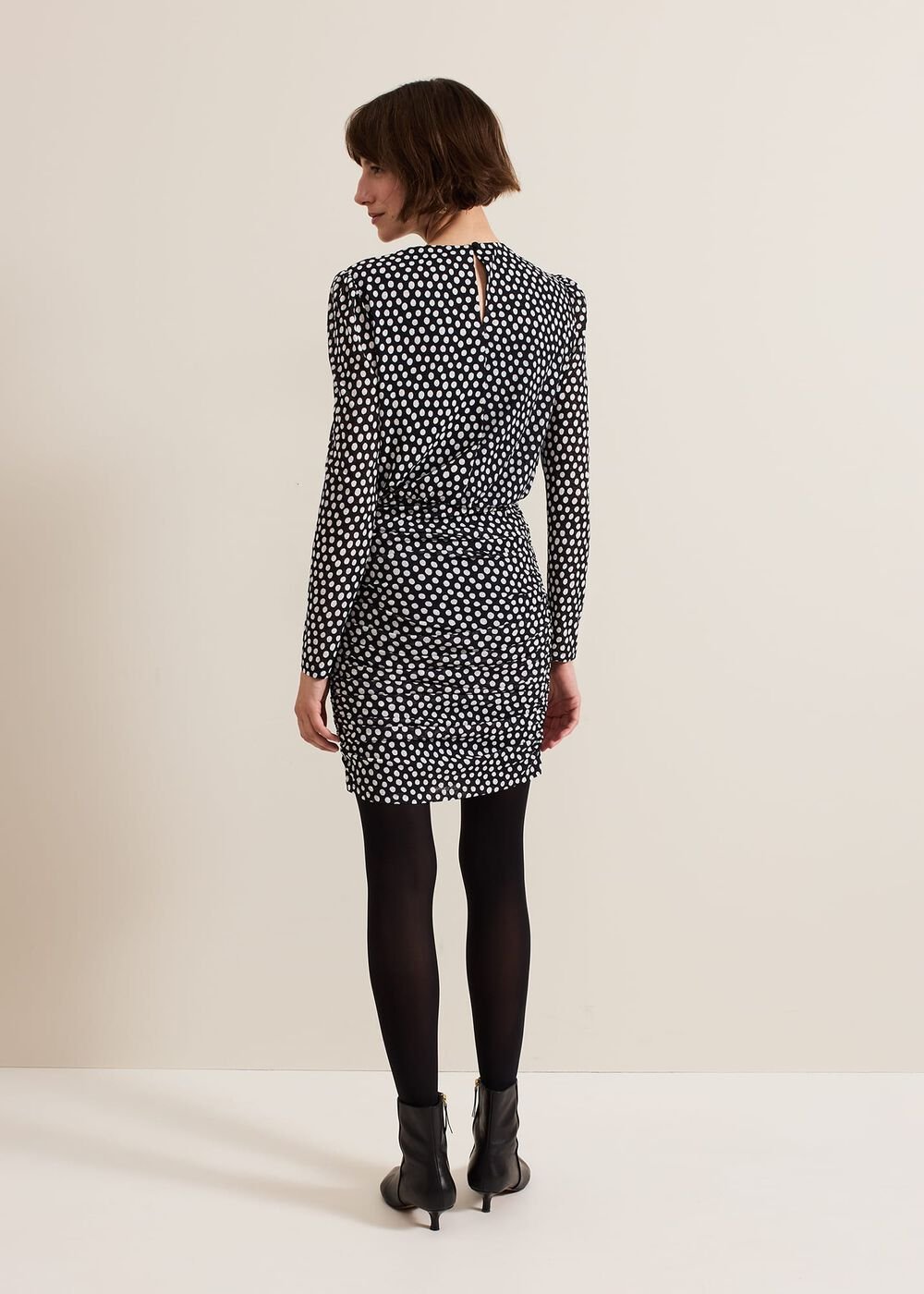 Teodroa Spot Mini Ruched Dress - Black