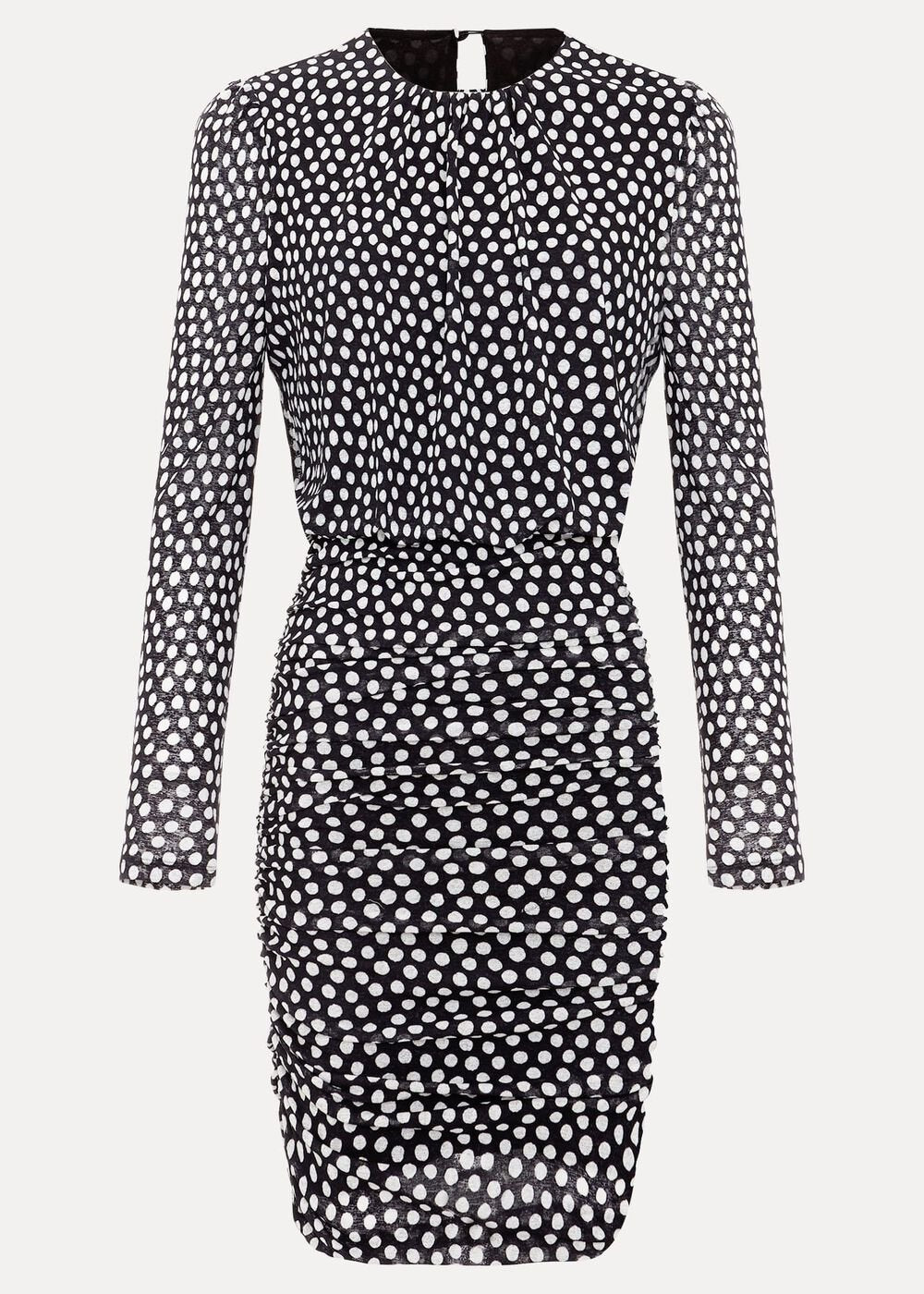 Teodroa Spot Mini Ruched Dress - Black
