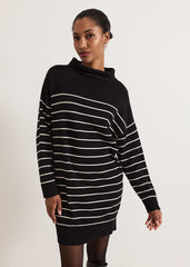 Skylar Stripe Funnel Neck Jumper Dress - Black/Ivory