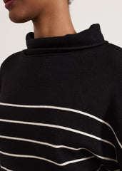 Skylar Stripe Funnel Neck Jumper Dress - Black/Ivory
