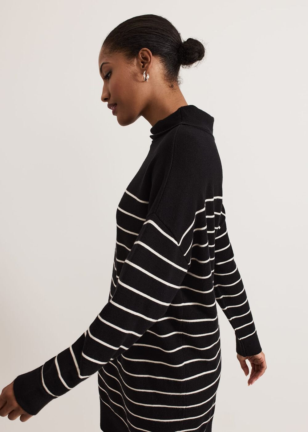 Skylar Stripe Funnel Neck Jumper Dress - Black/Ivory