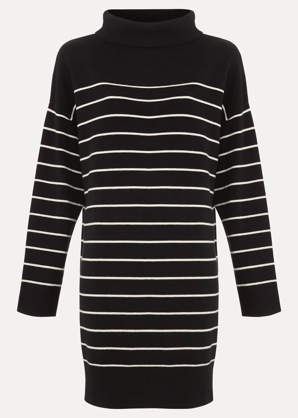 Skylar Stripe Funnel Neck Jumper Dress - Black/Ivory