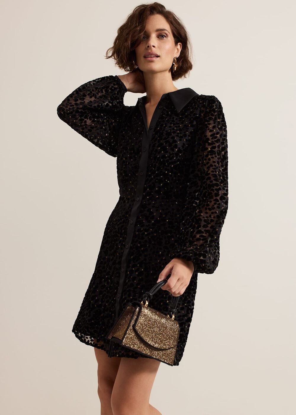 Esin Shimmer Shirt Dress - Black
